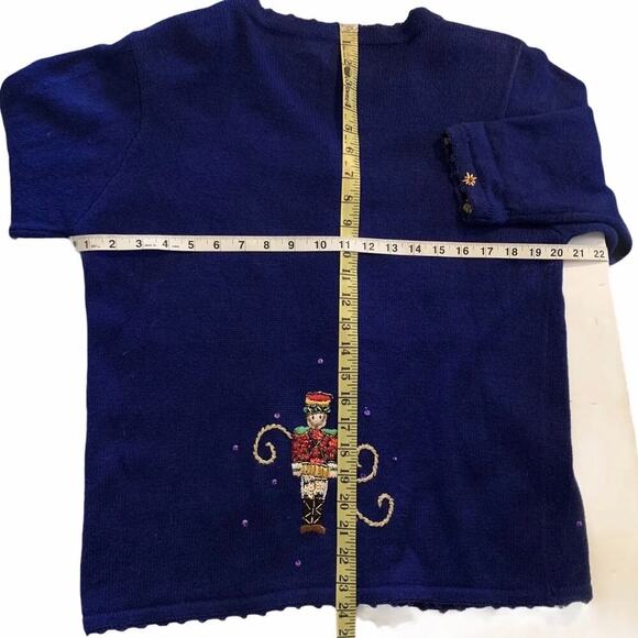 VINTAGE Bright Blue Ugly Christmas Sweater by Arriviste Beads & Sequins Small - Picture 9 of 12
